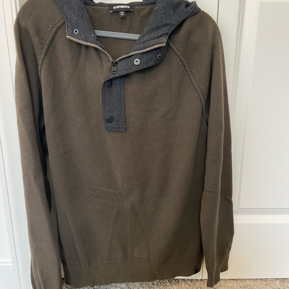 Express Men's Olive Sweater with Hood